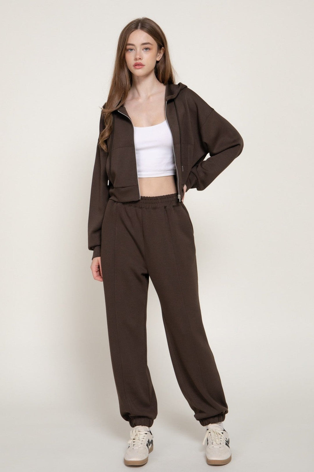 Dark Brown Pintuck Soft Scuba Jogger Pants - STYLED BY ALX COUTUREPants
