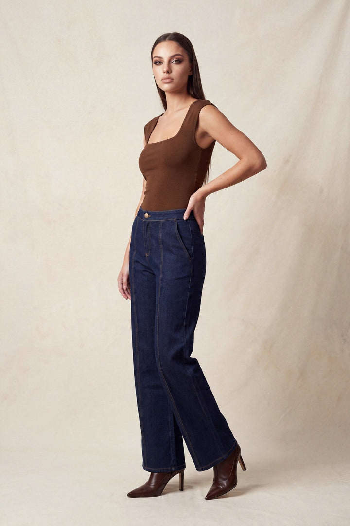 Dark Brown Square Neck Sleeveless Bodysuit - STYLED BY ALX COUTUREBodysuits