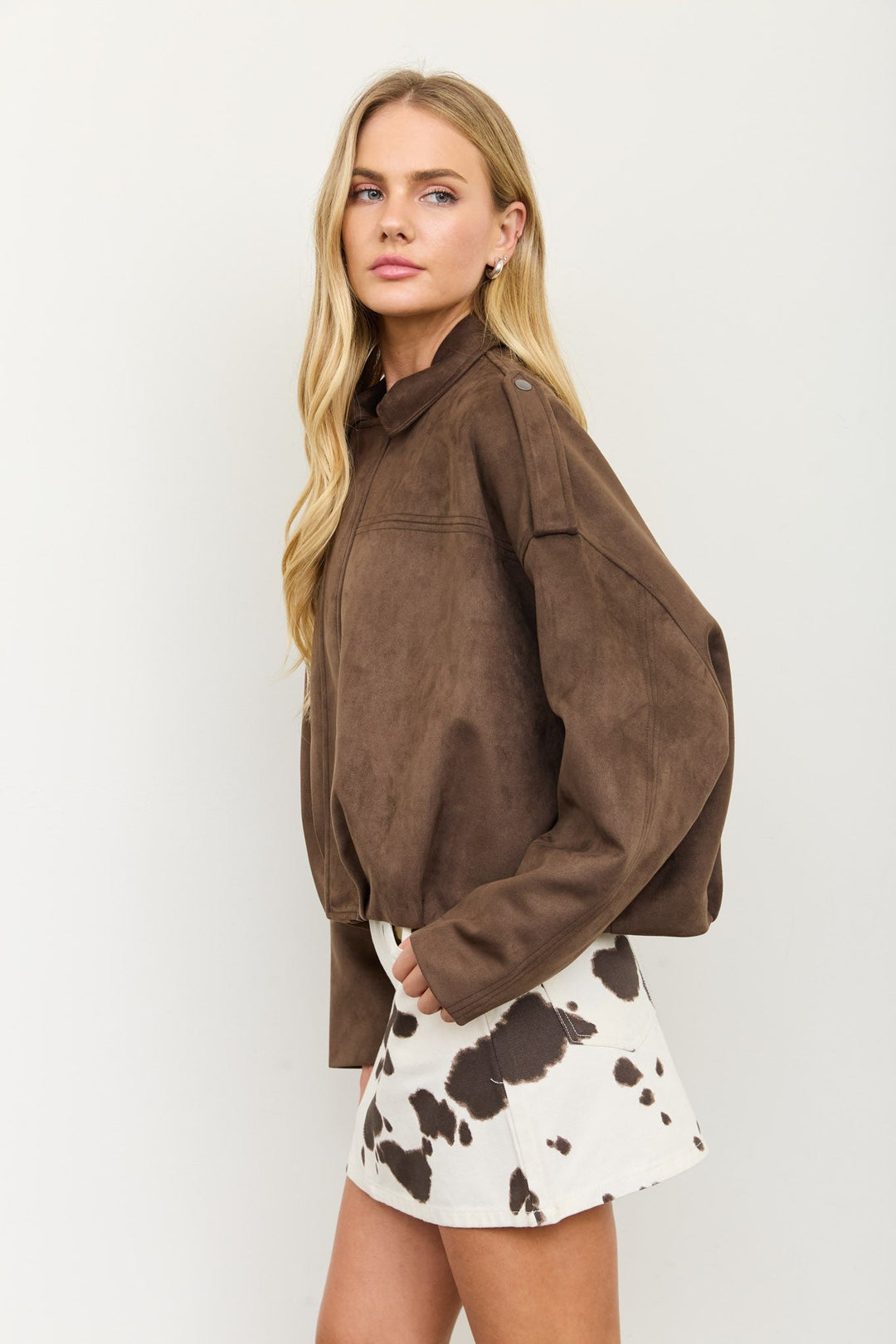 Dark Brown Suede Cropped Jacket - STYLED BY ALX COUTUREJackets &amp; Coats