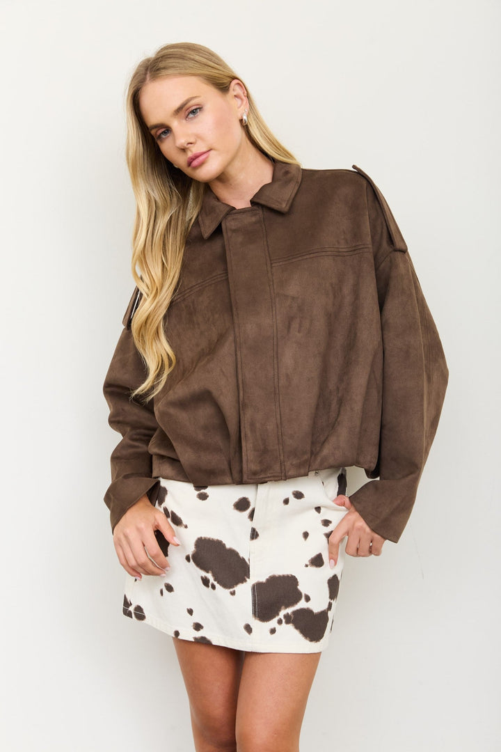 Dark Brown Suede Cropped Jacket - STYLED BY ALX COUTUREJackets &amp; Coats
