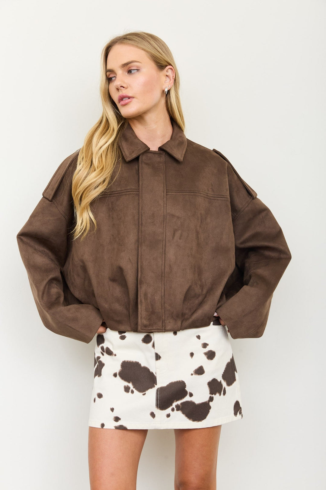 Dark Brown Suede Cropped Jacket - STYLED BY ALX COUTUREJackets &amp; Coats
