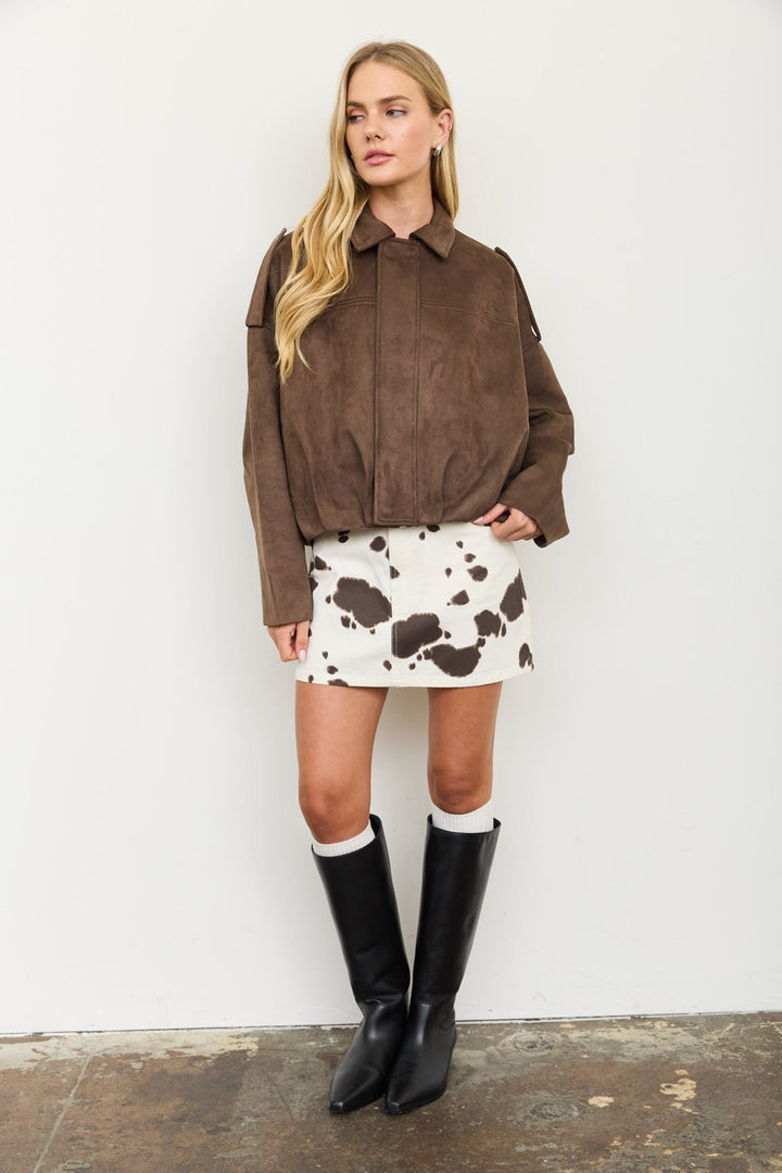 Dark Brown Suede Cropped Jacket - STYLED BY ALX COUTUREJackets &amp; Coats