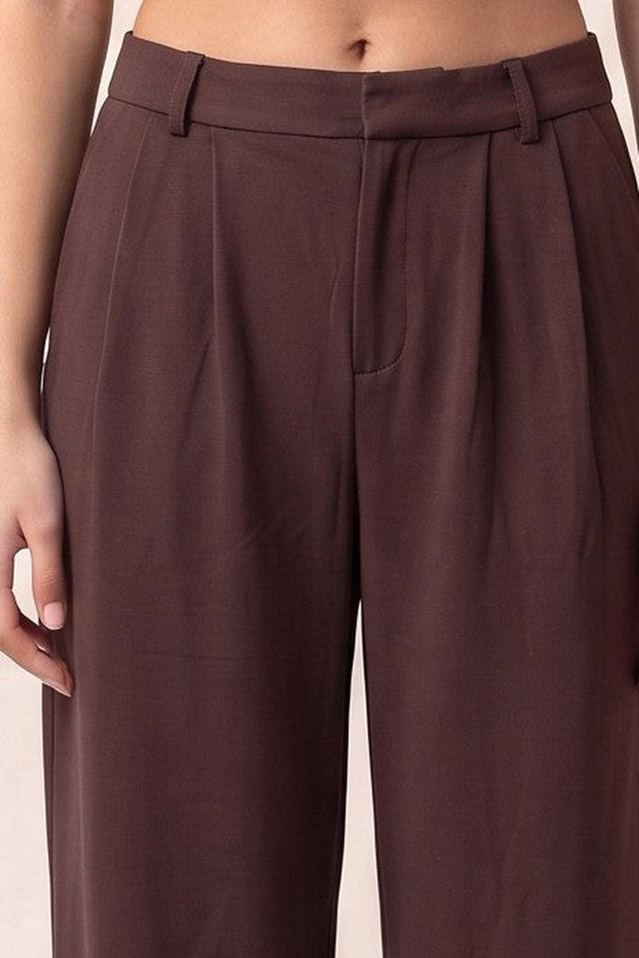 Dark Chocolate Double Pleat Wide Leg Pants - STYLED BY ALX COUTUREPants