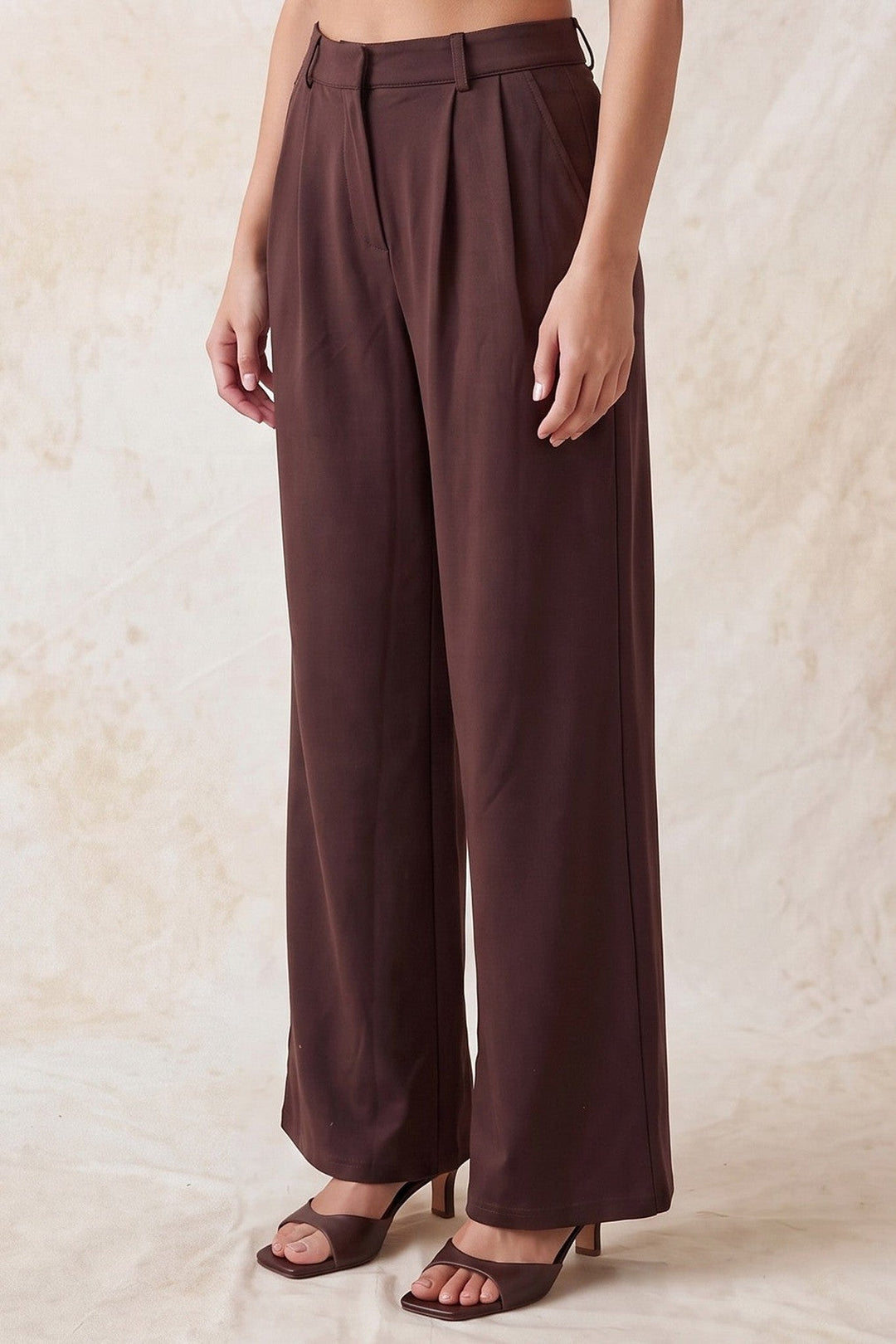Dark Chocolate Double Pleat Wide Leg Pants - STYLED BY ALX COUTUREPants