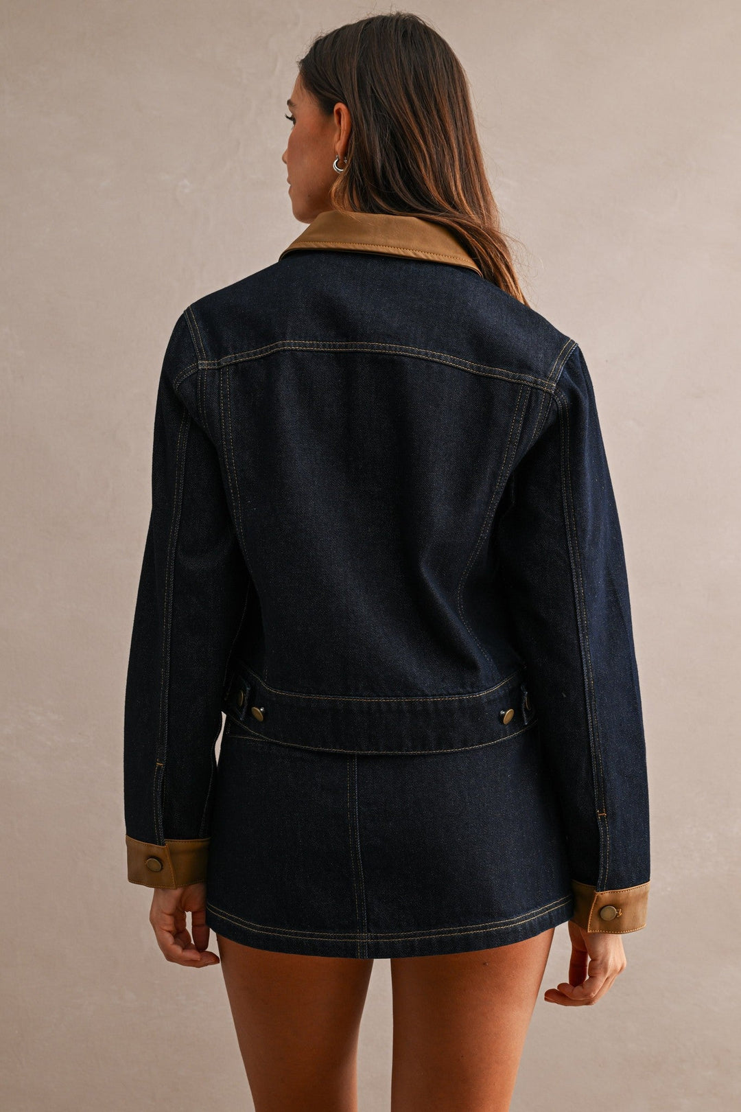 Dark Denim Contrast Collar Jacket and Skort Set - STYLED BY ALX COUTUREOutfit Sets