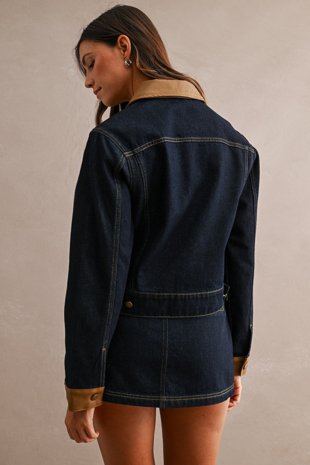 Dark Denim Contrast Collar Jacket and Skort Set - STYLED BY ALX COUTUREOutfit Sets