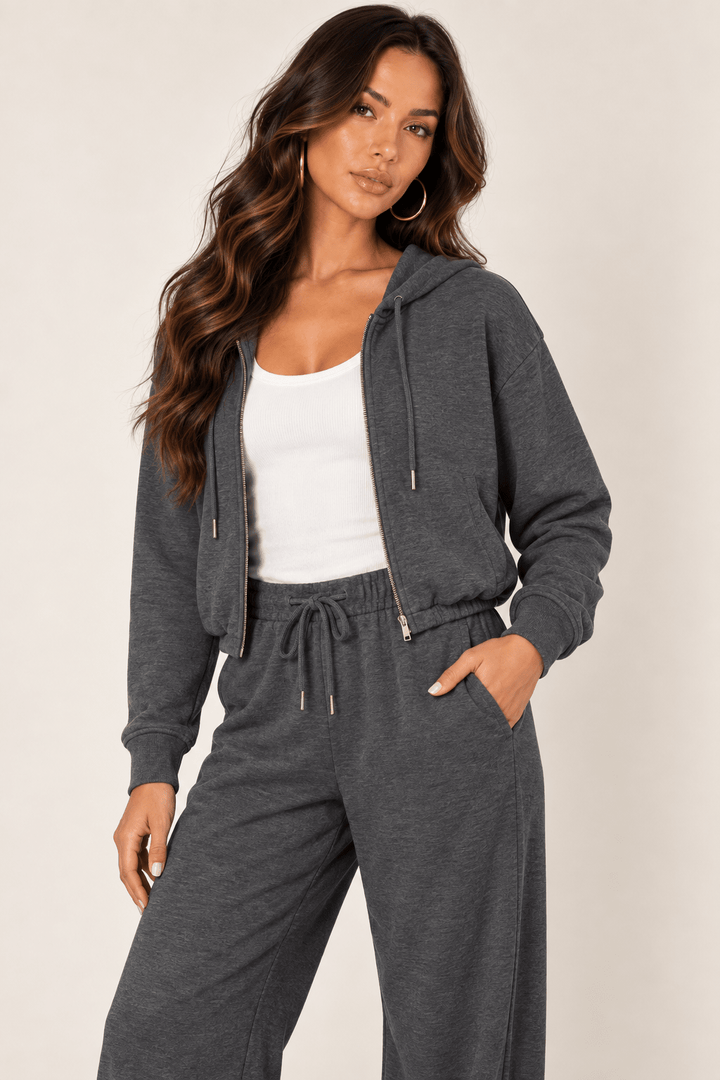 Dark Heather Grey Cropped Zip Hoodie - STYLED BY ALX COUTUREHoodies &amp; Sweatshirts