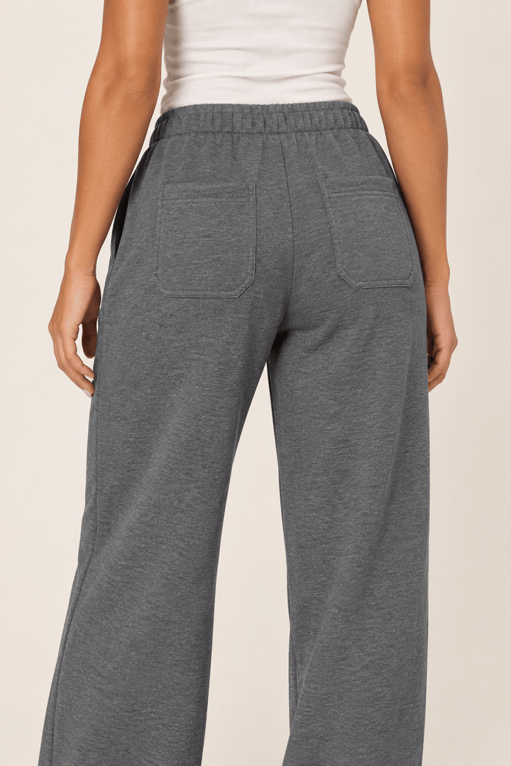 Dark Heather Grey Wide Leg Drawstring Sweatpants - STYLED BY ALX COUTUREPants