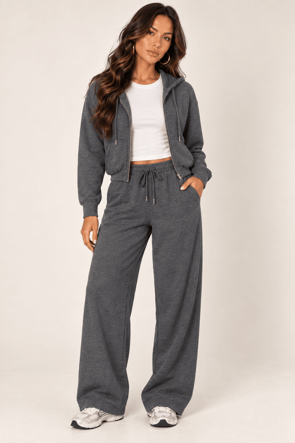 Dark Heather Grey Wide Leg Drawstring Sweatpants - STYLED BY ALX COUTUREPants