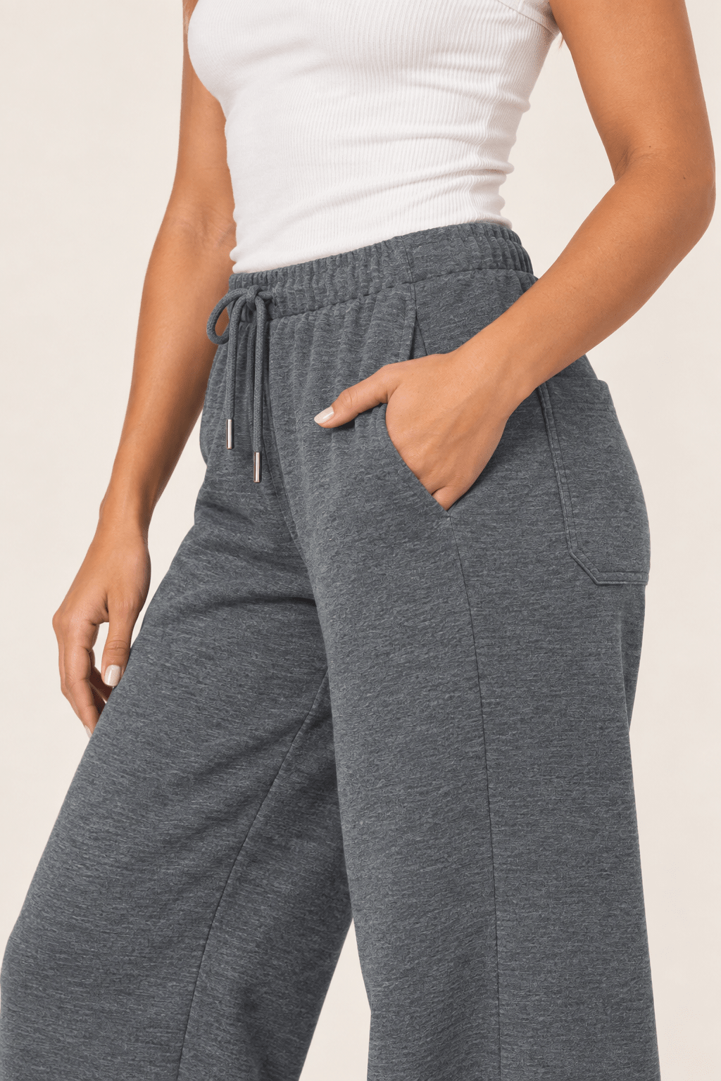 Dark Heather Grey Wide Leg Drawstring Sweatpants - STYLED BY ALX COUTUREPants
