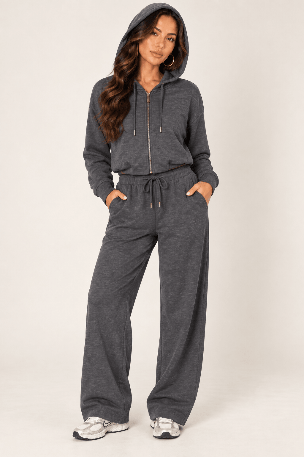Dark Heather Grey Wide Leg Drawstring Sweatpants - STYLED BY ALX COUTUREPants