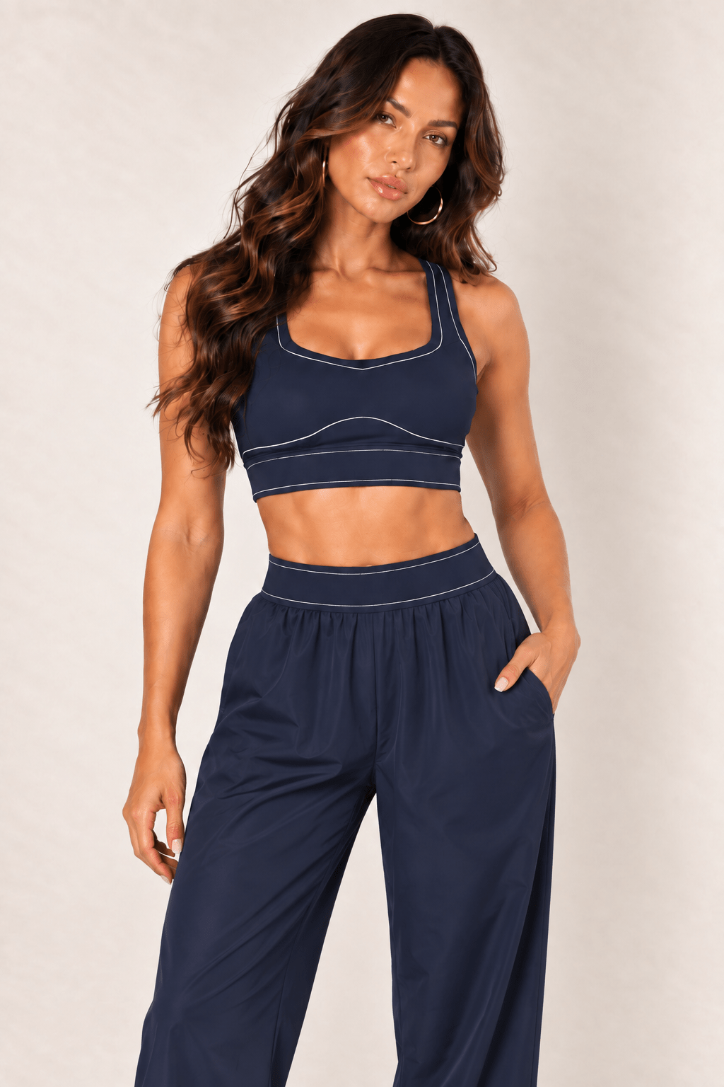 Dark Navy Contrast Thread Sports Bra - STYLED BY ALX COUTURESports Bra
