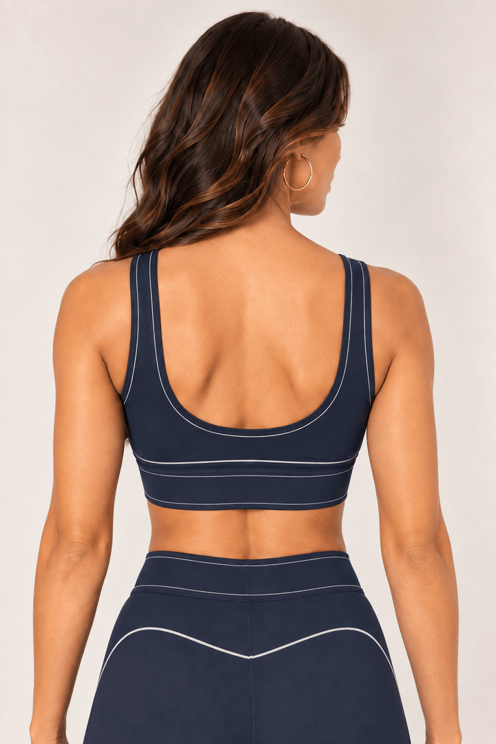 Dark Navy Contrast Thread Sports Bra - STYLED BY ALX COUTURESports Bra