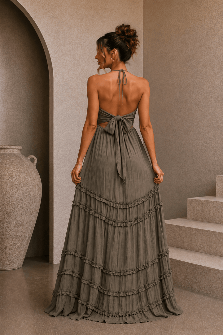 Dark Olive Halter Maxi Dress - STYLED BY ALX COUTUREDresses
