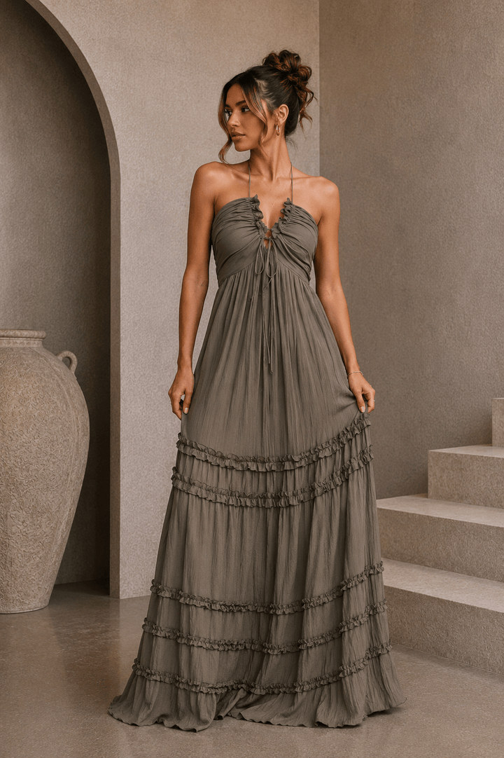 Dark Olive Halter Maxi Dress - STYLED BY ALX COUTUREDresses