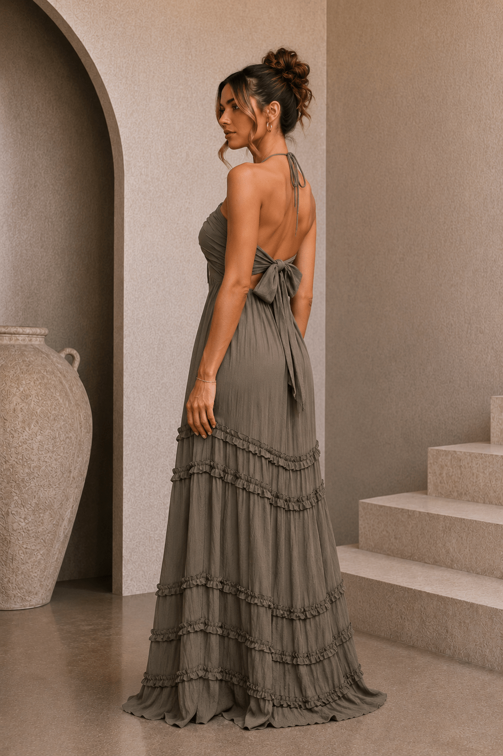 Dark Olive Halter Maxi Dress – STYLED BY ALX COUTURE
