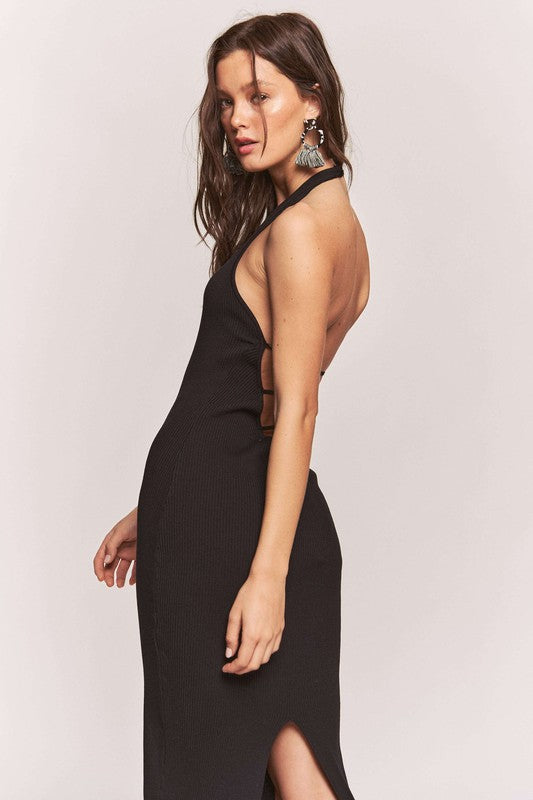 STYLED BY ALX COUTURE MIAMI BOUTIQUE Black Rib Sleeveless Sweater Open Back Midi Dress
