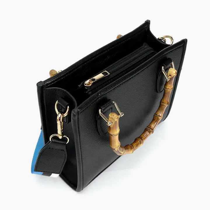 STYLED BY ALX COUTURE MIAMI BOUTIQUE Black Kate Wooden Handle Western Strap Satchel