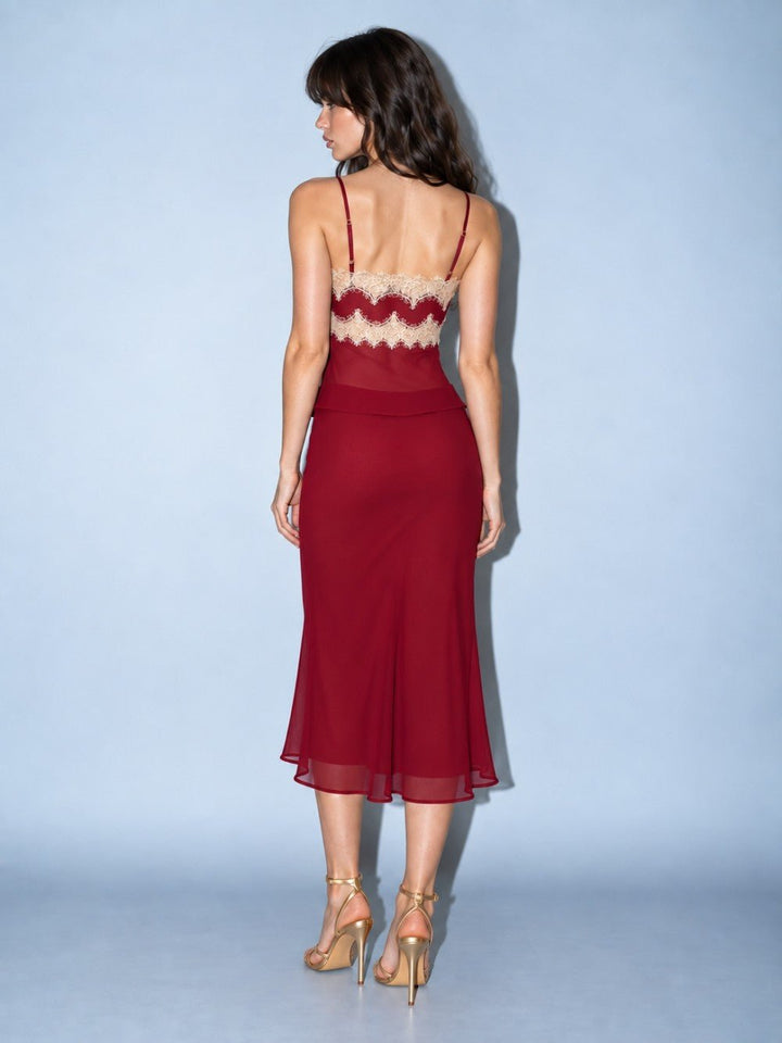 Deep Red Chiffon Skirt Set - STYLED BY ALX COUTUREOutfit Sets