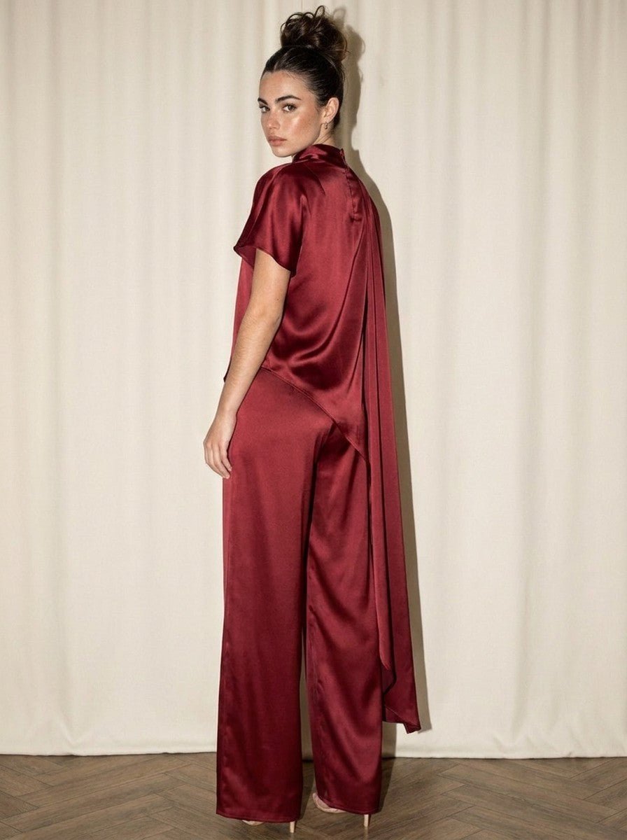 Deep Red Satin Tunic Set - STYLED BY ALX COUTUREOutfit Sets