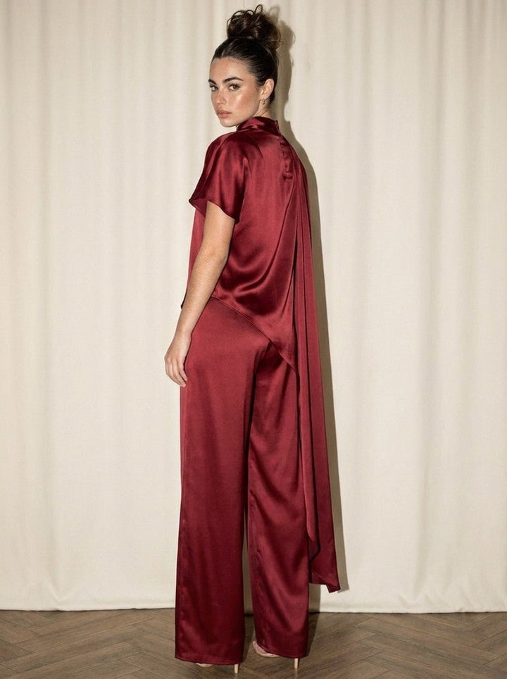 Deep Red Satin Tunic Set - STYLED BY ALX COUTUREOutfit Sets