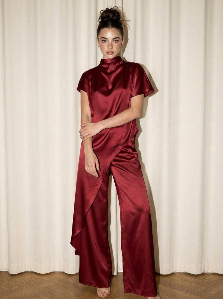 Deep Red Satin Tunic Set - STYLED BY ALX COUTUREOutfit Sets