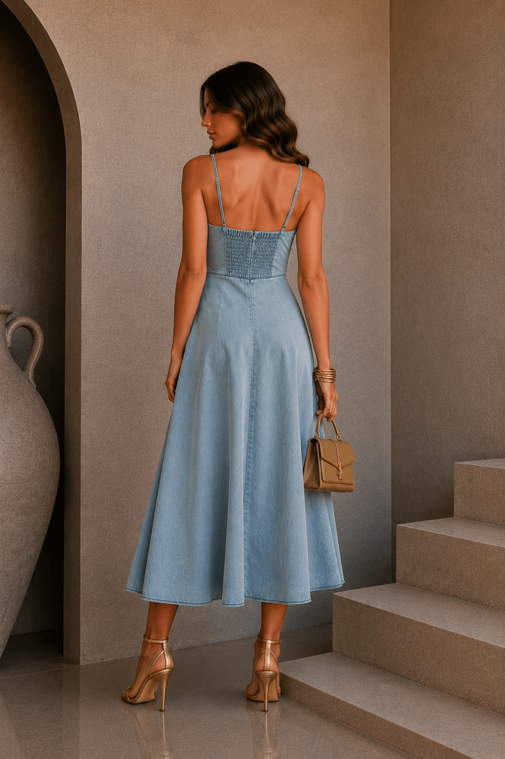Denim Corset Flowy Midi Dress – STYLED BY ALX COUTURE