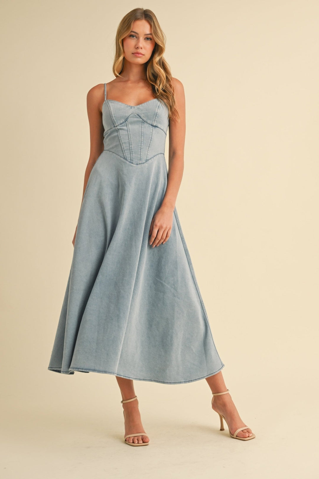 Denim Corset Flowy Midi Dress Denim Corset Flowy Midi Dress