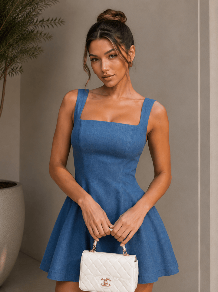 Denim Mini Flare Dress - STYLED BY ALX COUTUREDresses