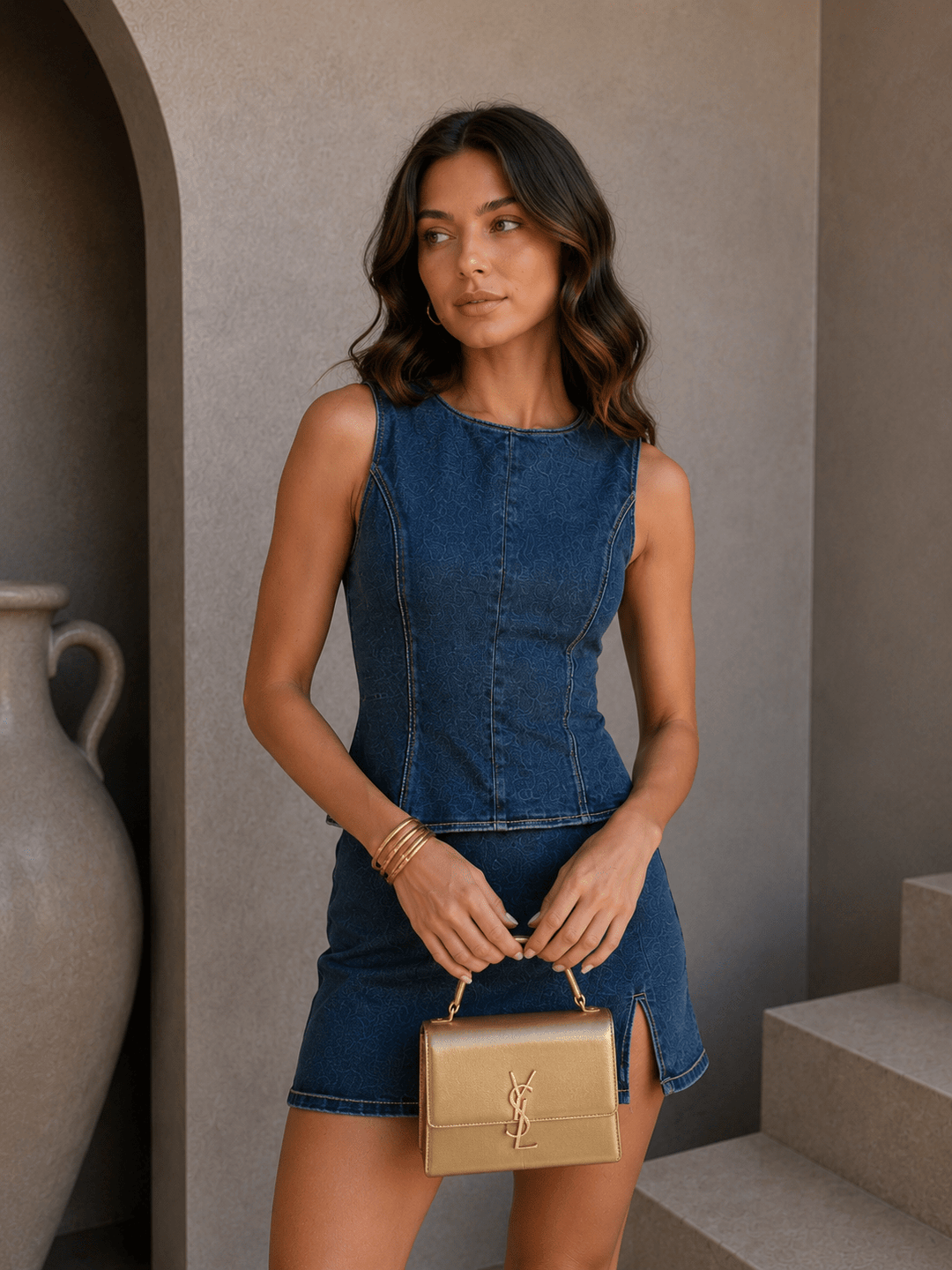 Denim Open Back Mini Skirt Set - STYLED BY ALX COUTUREOutfit Sets