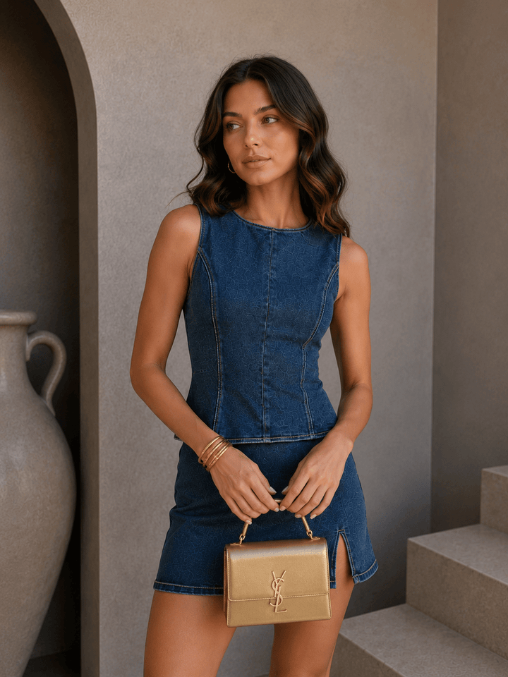 Denim Open Back Mini Skirt Set - STYLED BY ALX COUTUREOutfit Sets