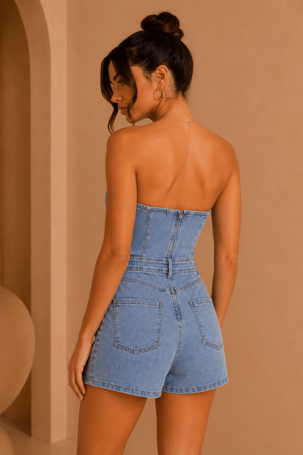 Denim Strapless Tube Top Denim Romper - STYLED BY ALX COUTURERompers