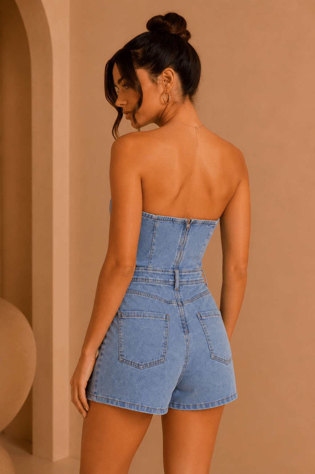 Denim Strapless Tube Top Denim Romper - STYLED BY ALX COUTURERompers