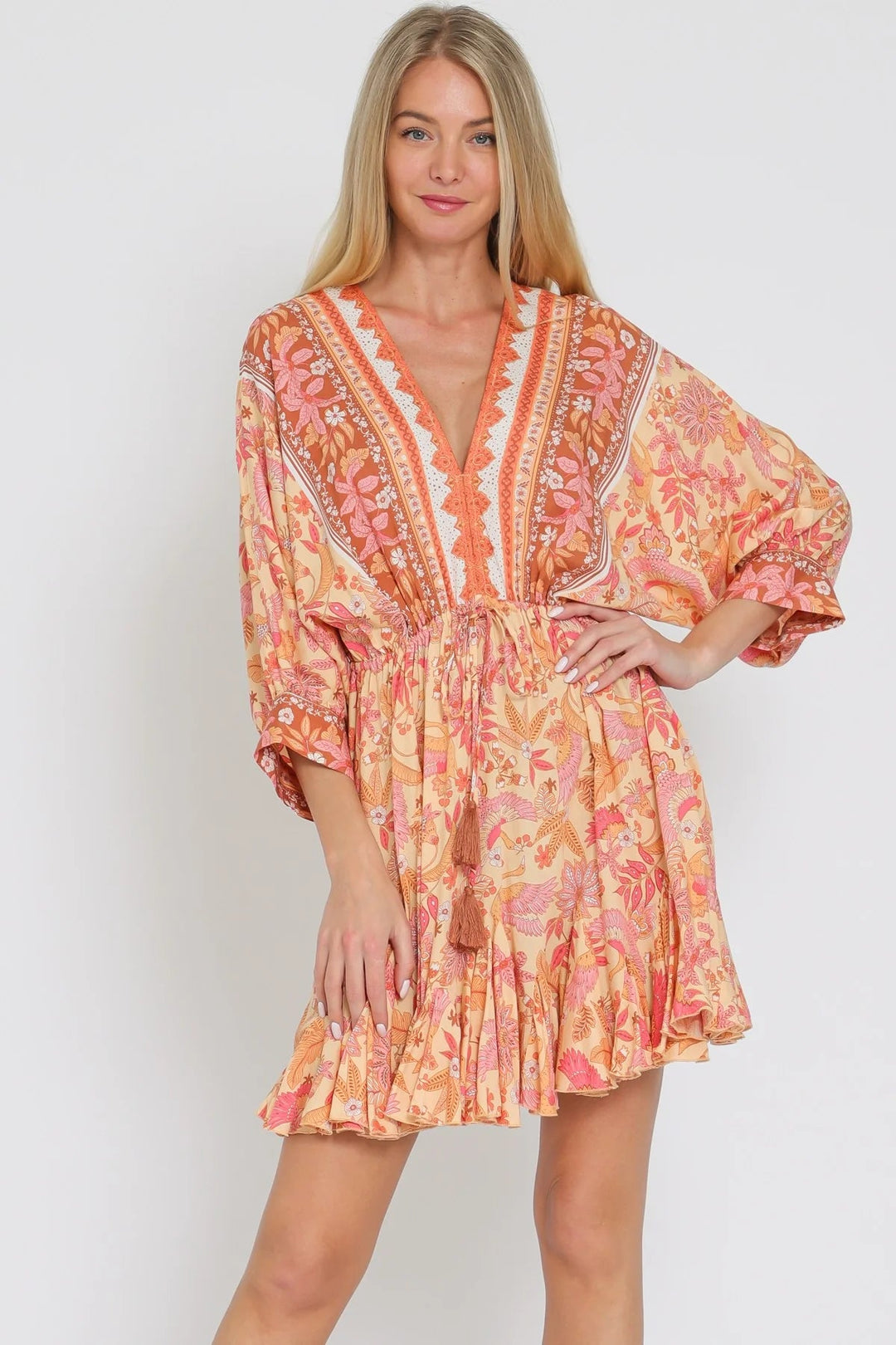 Dolman Sleeve Tie Front Waisted Mini Dress STYLED BY ALX COUTURE Dolman Sleeve Tie Front Waisted Mini Dress STYLED BY ALX COUTURE