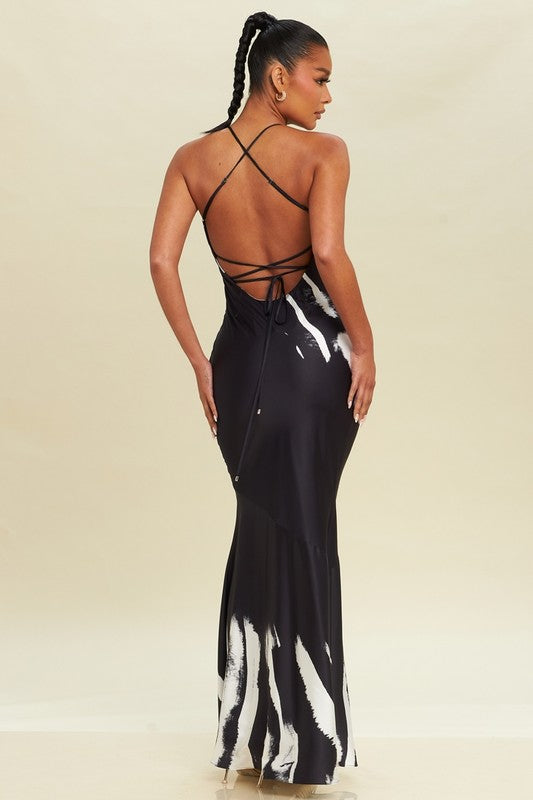 back of the Black Ivory Daphne Satin Gown
