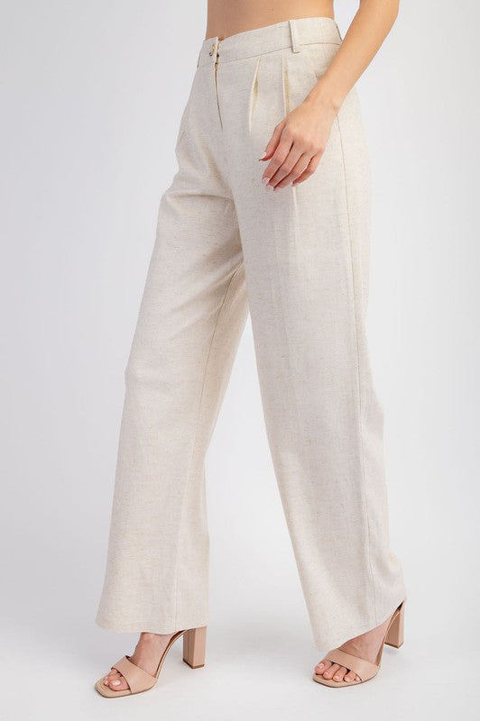 side of the Oatmeal Linen Trousers