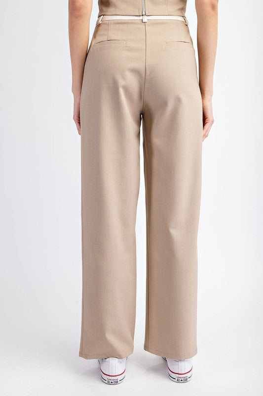 back of the Taupe Cream Contrast Satin Wide Pants