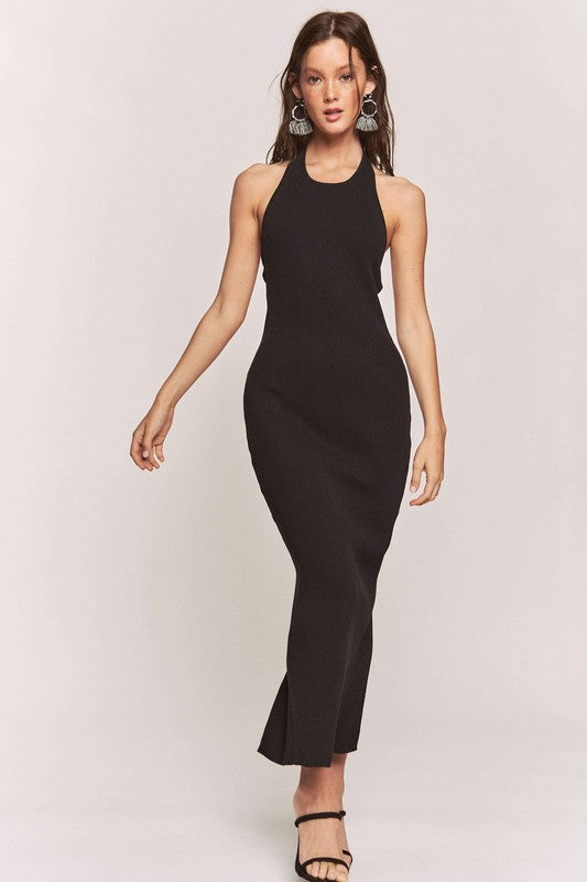 STYLED BY ALX COUTURE MIAMI BOUTIQUE Black Rib Sleeveless Sweater Open Back Midi Dress 