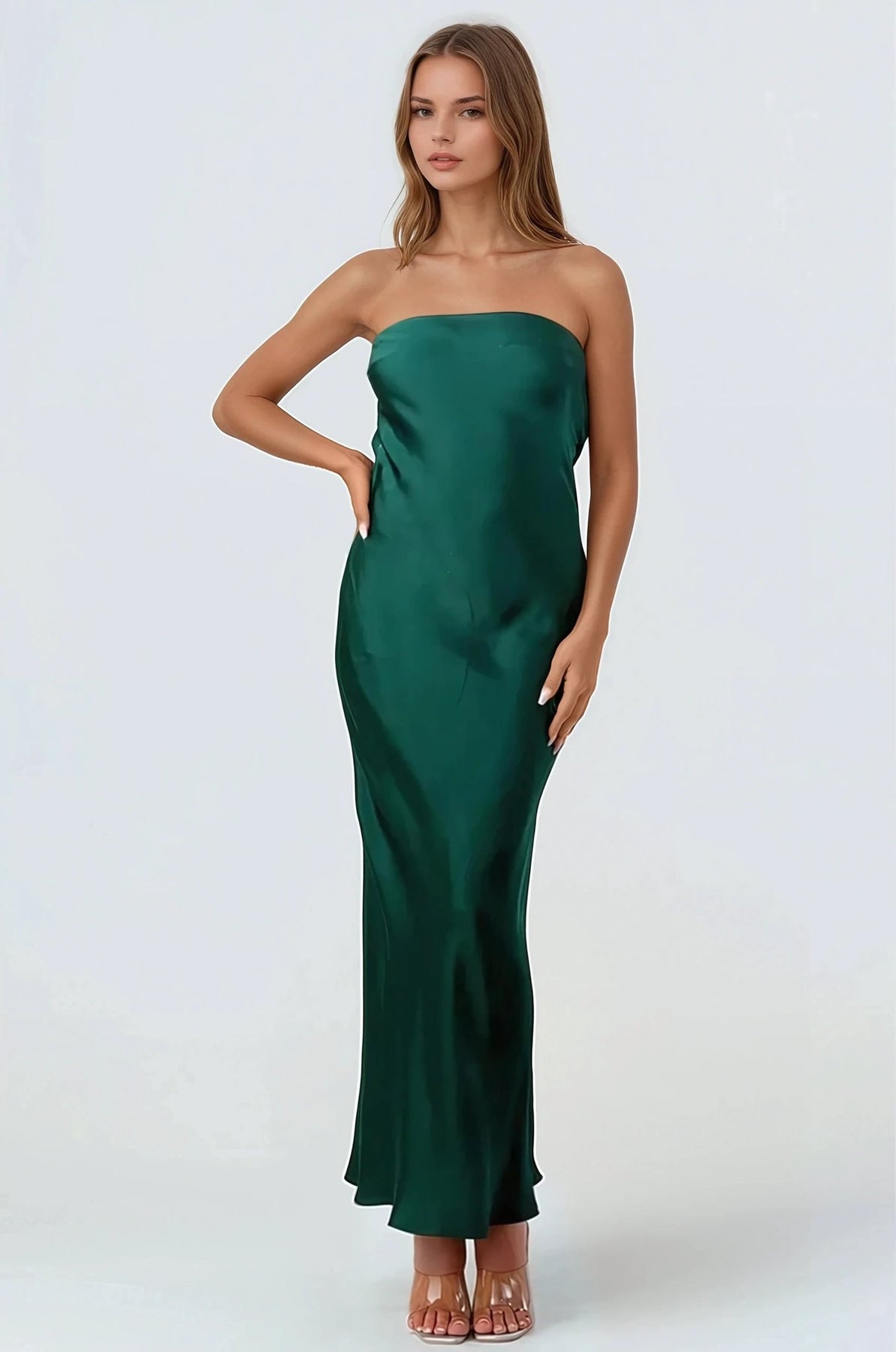 Emerald Green Strapless Maxi Dress STYLED BY ALX COUTURE Emerald Green Strapless Maxi Dress STYLED BY ALX COUTURE