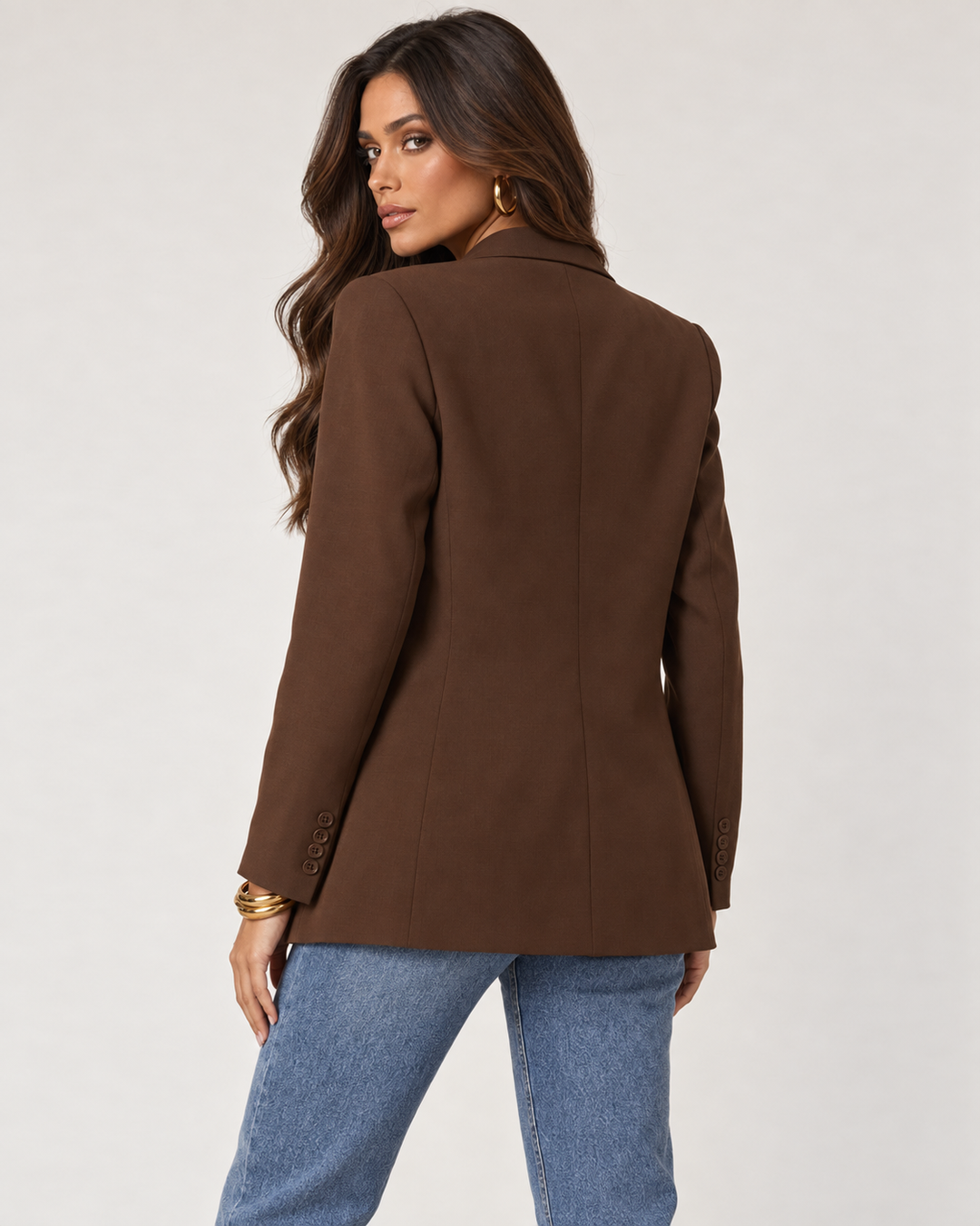 espresso Love Poem boyfriend blazer with jeans - back view