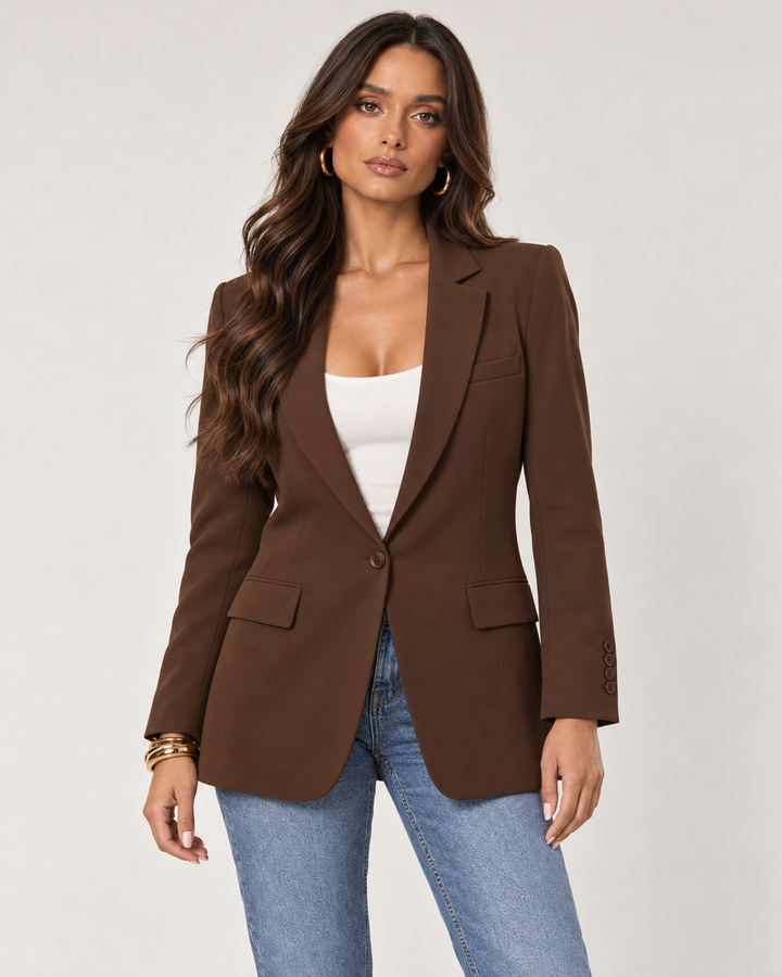 espresso Love Poem boyfriend blazer with jeans - detail view