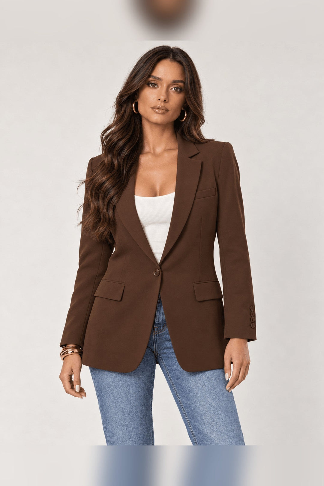 Espresso One Button Boyfriend Blazer - STYLED BY ALX COUTUREBlazers