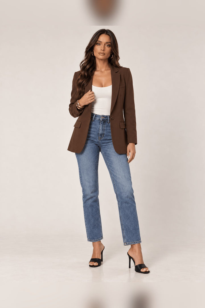 Espresso One Button Boyfriend Blazer - STYLED BY ALX COUTUREBlazers