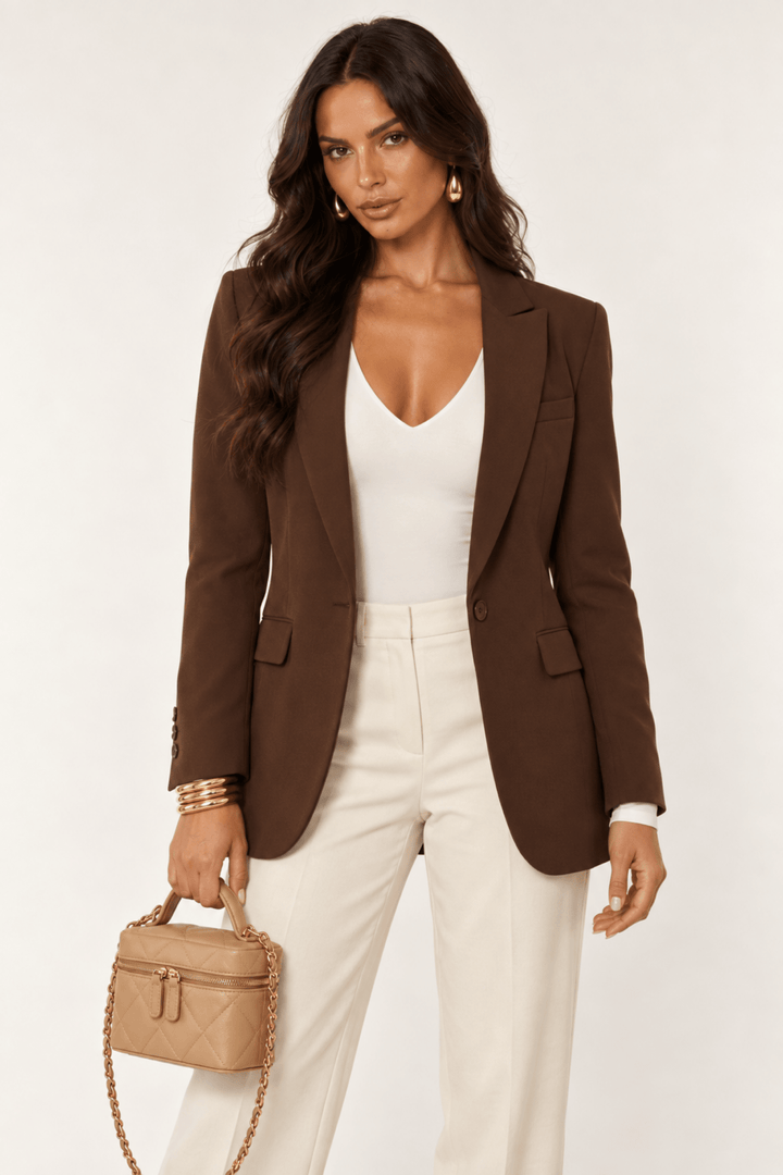 Espresso One Button Boyfriend Blazer - STYLED BY ALX COUTUREBlazers