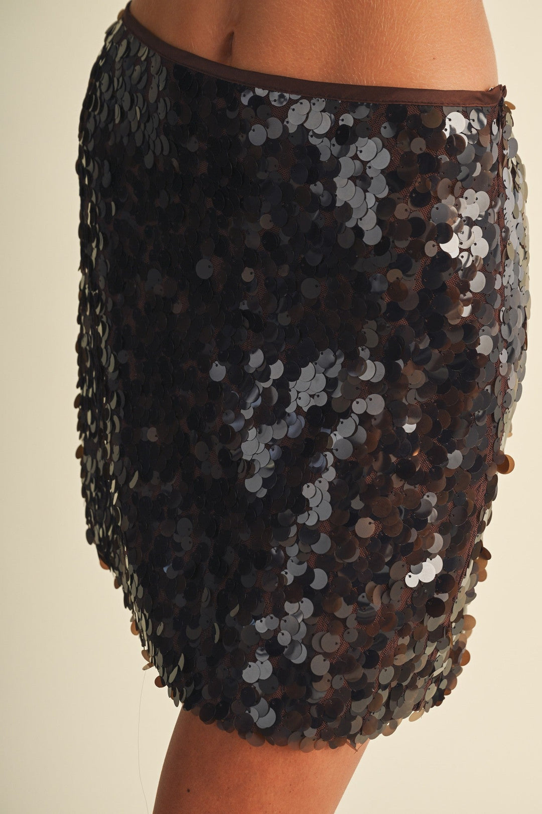 Espresso Paillette Sequin Mini Skirt - STYLED BY ALX COUTURESkirts &amp; Skorts