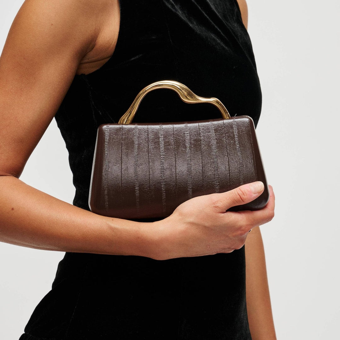 Espresso Sculpted Handle Clutch - STYLED BY ALX COUTUREHandbags