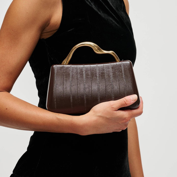 Espresso Sculpted Handle Clutch - STYLED BY ALX COUTUREHandbags