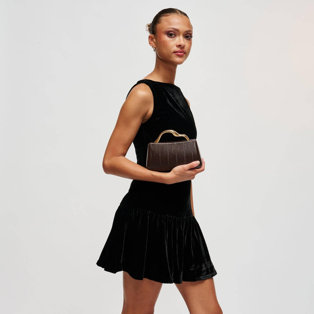 Espresso Sculpted Handle Clutch - STYLED BY ALX COUTUREHandbags