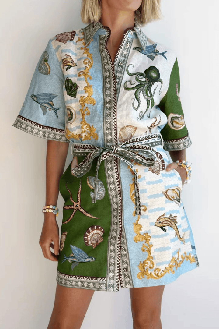 Exclusive Ocean Vibe Halobios Belted Shirt Dress - STYLED BY ALX COUTUREDresses