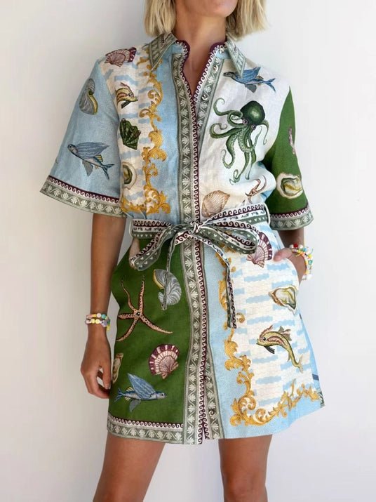 Exclusive Ocean Vibe Halobios Belted Shirt Dress - STYLED BY ALX COUTUREDresses